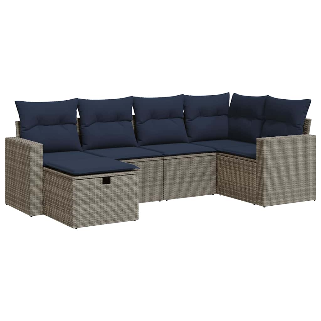 Set Divano da Giardino 6 pz con Cuscini Grigio in Polyrattan | homemem39