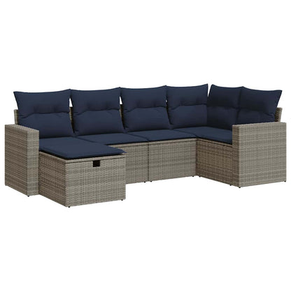 Set Divano da Giardino 6 pz con Cuscini Grigio in Polyrattan | homemem39