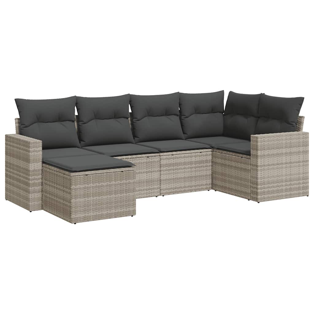 Set Divano da Giardino 6pz con Cuscini Grigio Chiaro Polyrattan