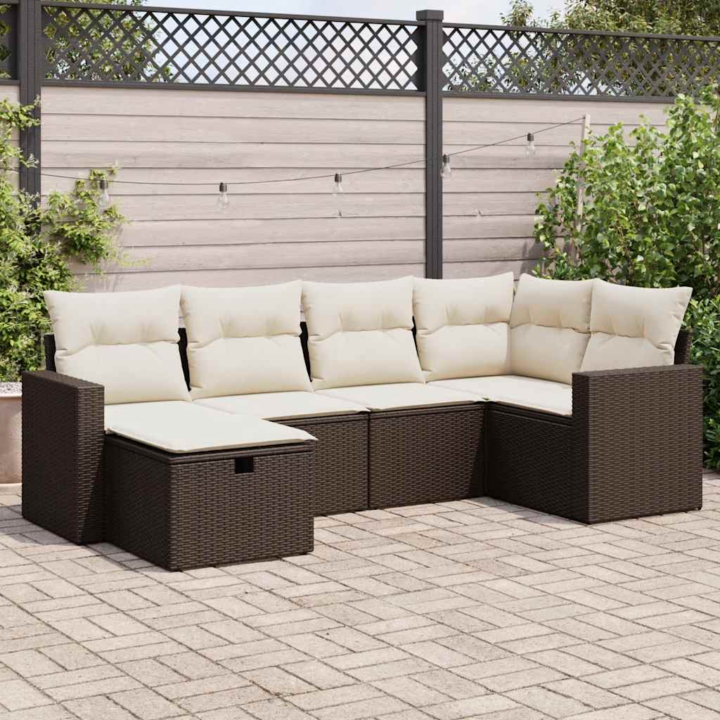 Set Divano da Giardino 6 pz con Cuscini Marrone in Polyrattan - homemem39