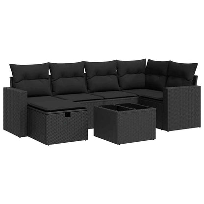 Set Divani da Giardino con Cuscini 7pz Nero Polyrattan | homemem39