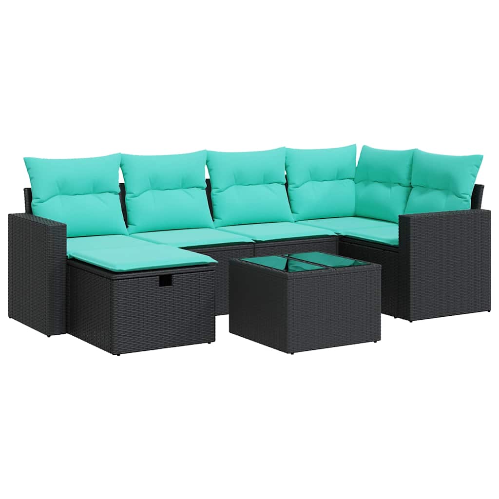 Set Divani da Giardino con Cuscini 7pz Nero Polyrattan | homemem39