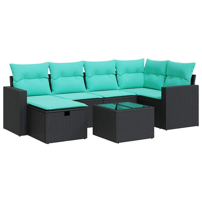 Set Divani da Giardino con Cuscini 7pz Nero Polyrattan | homemem39