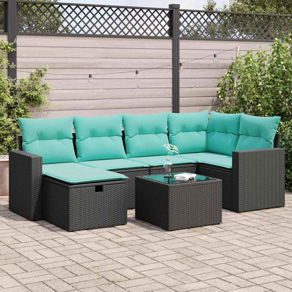 Set Divani da Giardino con Cuscini 7pz Nero Polyrattan | homemem39