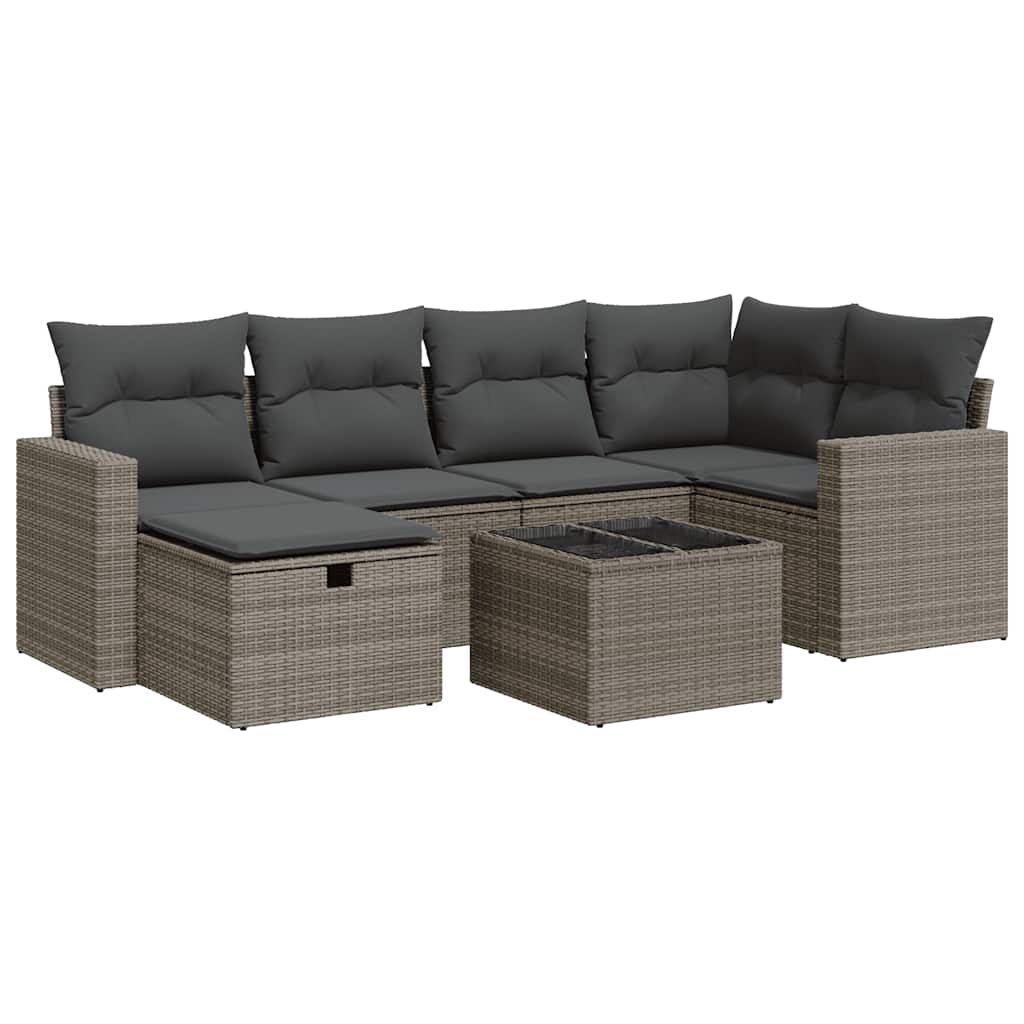 Set Divani da Giardino 7 pz con Cuscini Grigio in Polyrattan
