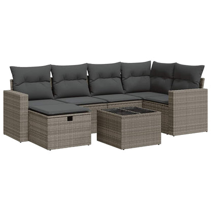 Set Divani da Giardino 7 pz con Cuscini Grigio in Polyrattan