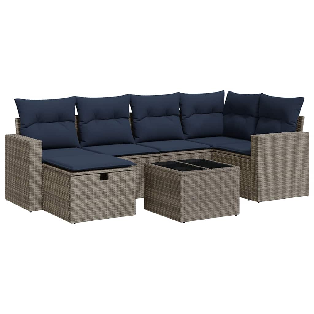 Set Divani da Giardino 7 pz con Cuscini Grigio in Polyrattan | homemem39