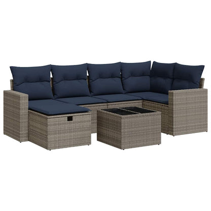 Set Divani da Giardino 7 pz con Cuscini Grigio in Polyrattan