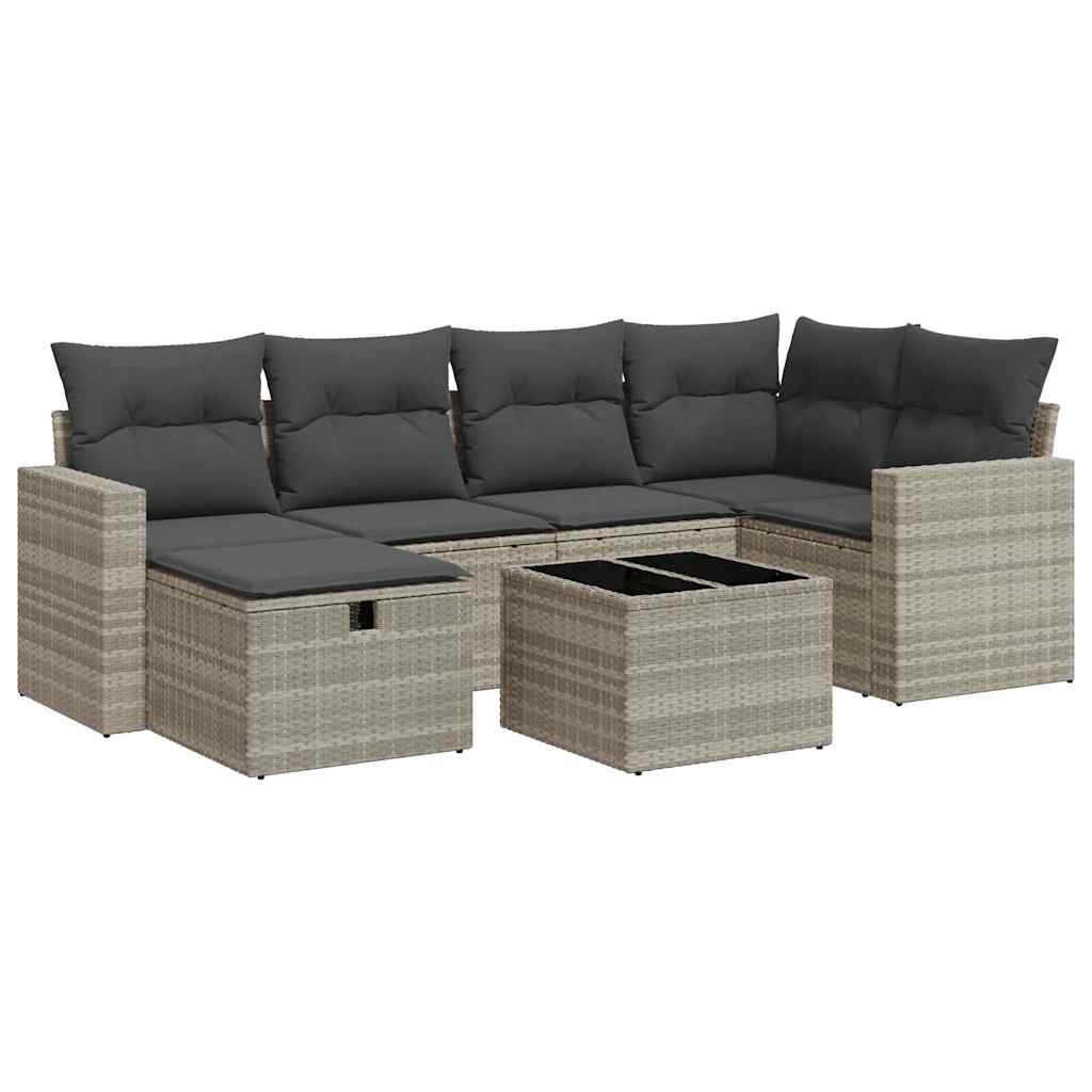 Set Divani da Giardino 7pz con Cuscini Grigio Chiaro Polyrattan - homemem39
