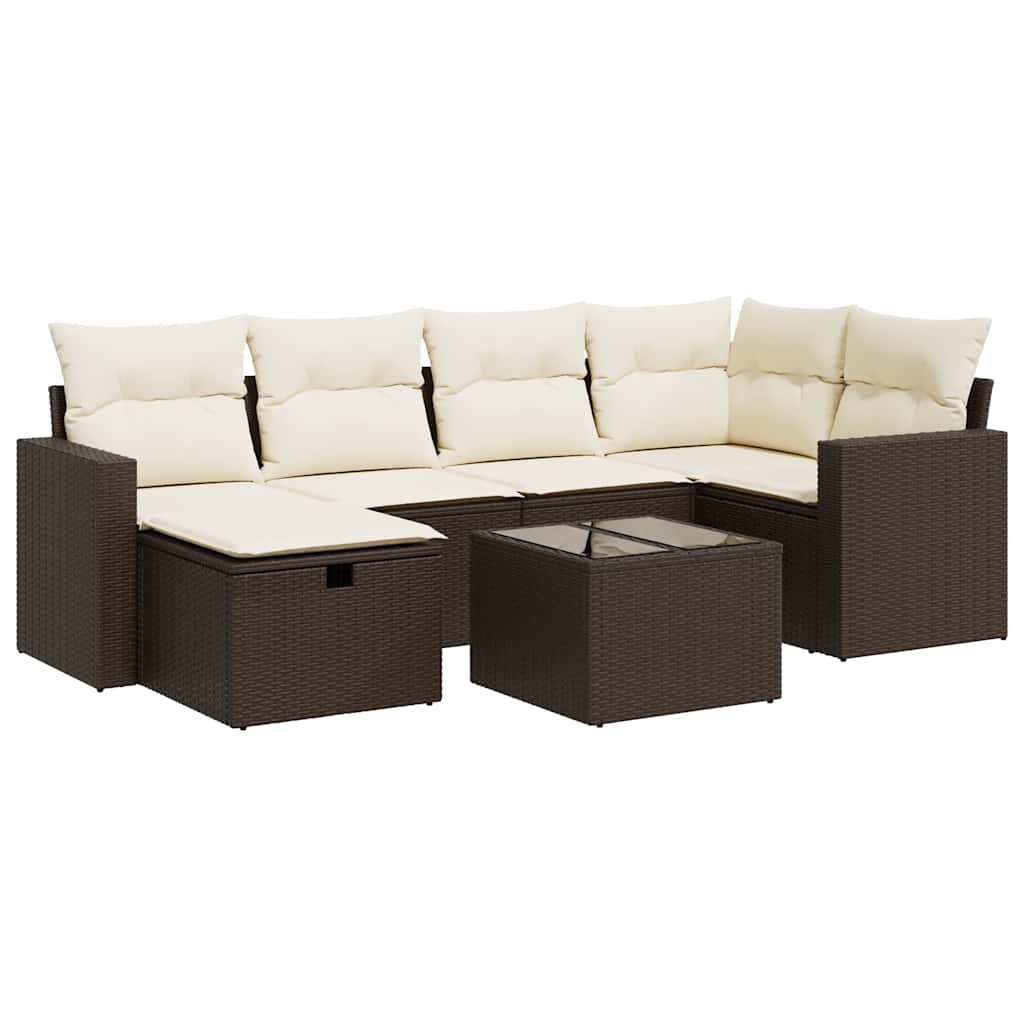 Set Divani da Giardino 7 pz con Cuscini Marrone in Polyrattan - homemem39