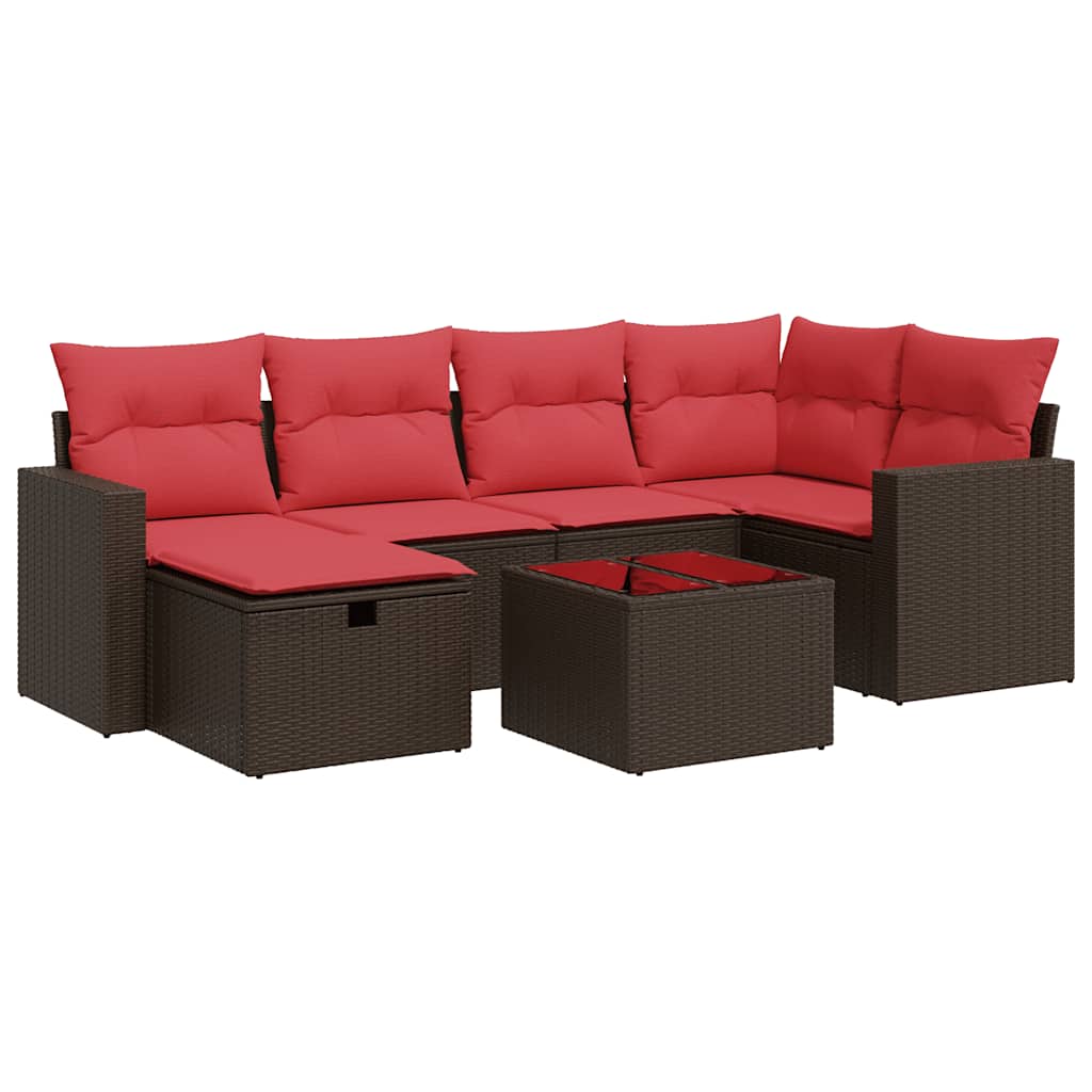 Set Divani da Giardino 7 pz con Cuscini Marrone in Polyrattan | homemem39