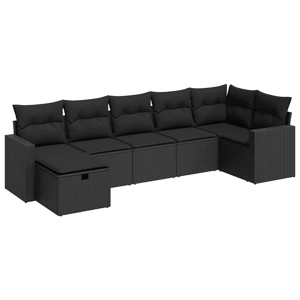 Set Divani da Giardino con Cuscini 7pz Nero Polyrattan | homemem39