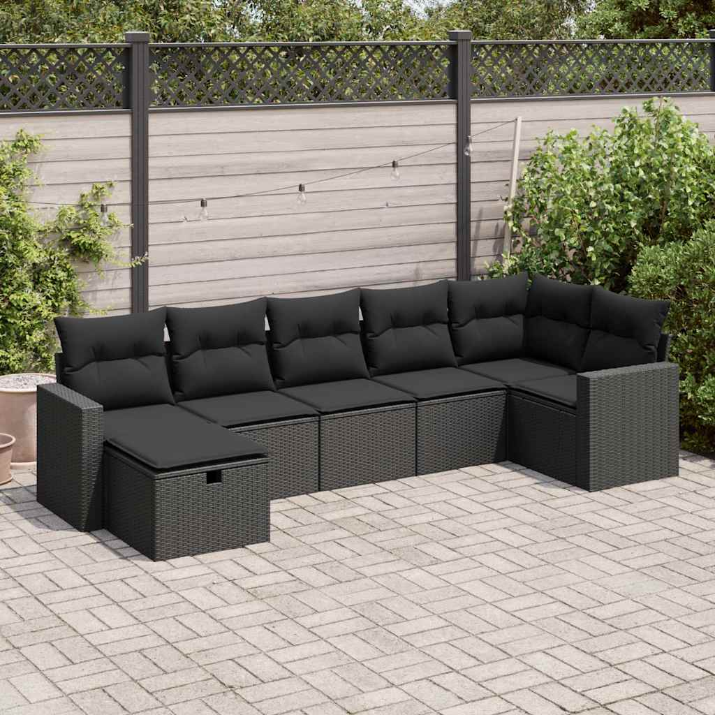 Set Divani da Giardino con Cuscini 7pz Nero Polyrattan | homemem39