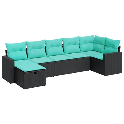 Set Divani da Giardino con Cuscini 7pz Nero Polyrattan | homemem39