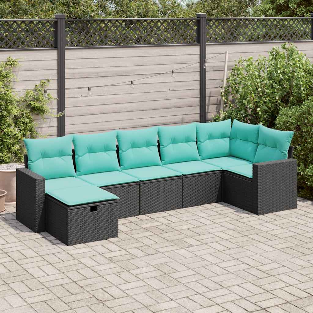 Set Divani da Giardino con Cuscini 7pz Nero Polyrattan