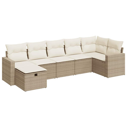 Set Divani da Giardino 7 pz con Cuscini Beige in Polyrattan | homemem39