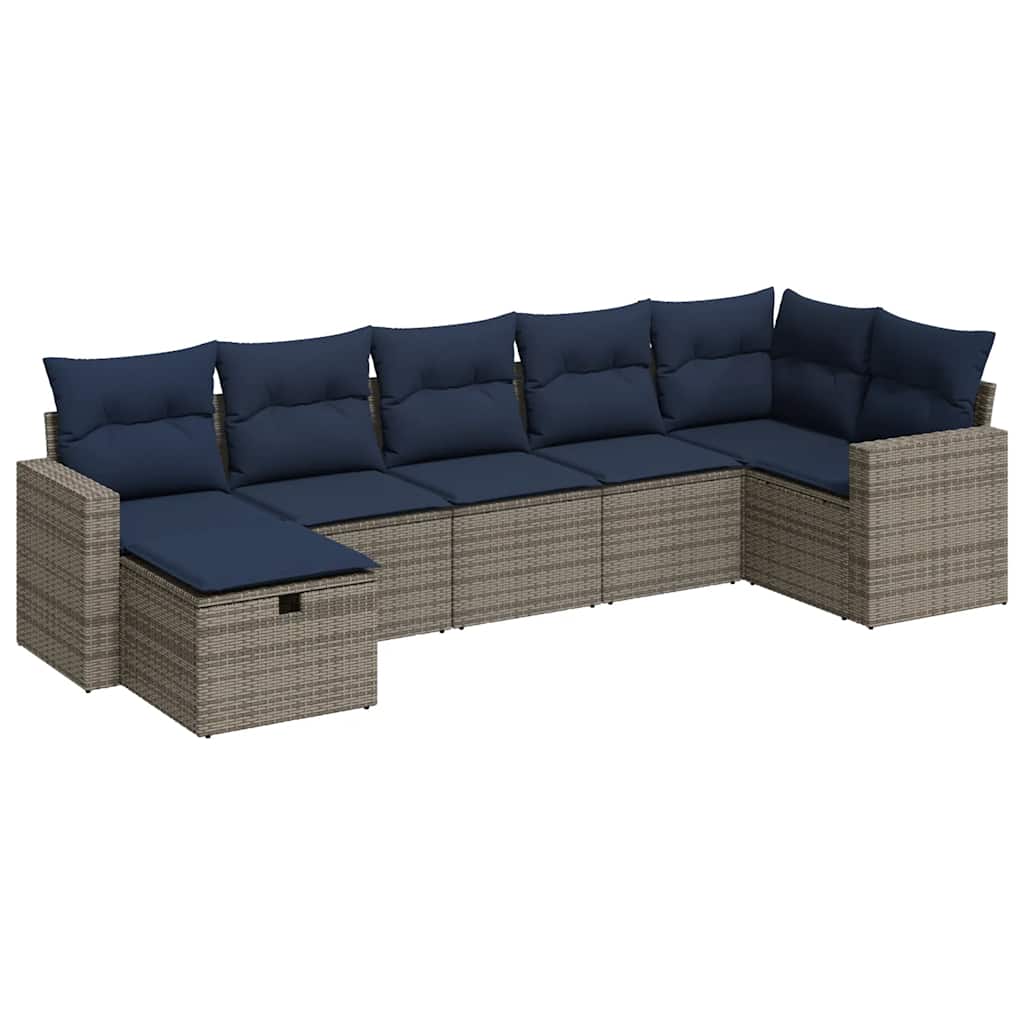 Set Divani da Giardino 7 pz con Cuscini Grigio in Polyrattan | homemem39