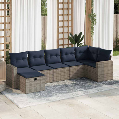 Set Divani da Giardino 7 pz con Cuscini Grigio in Polyrattan | homemem39