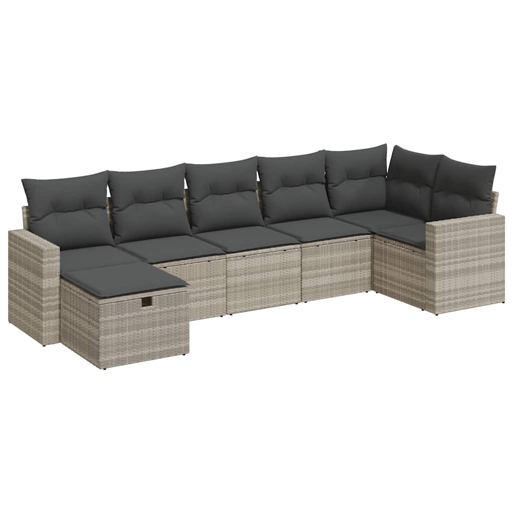 Set Divani da Giardino 7pz con Cuscini Grigio Chiaro Polyrattan - homemem39