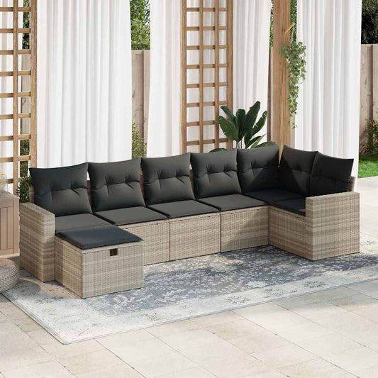 Set Divani da Giardino 7pz con Cuscini Grigio Chiaro Polyrattan - homemem39