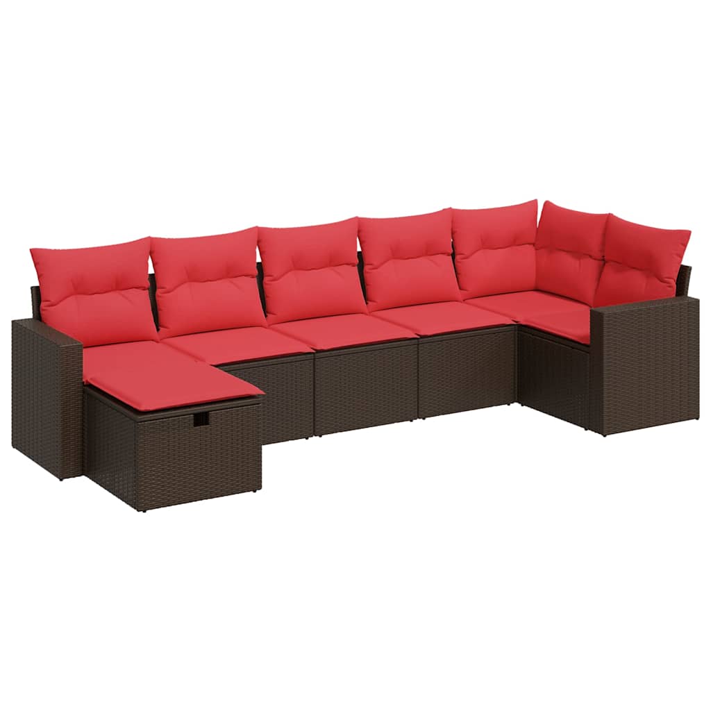 Set Divani da Giardino 7 pz con Cuscini Marrone in Polyrattan | homemem39