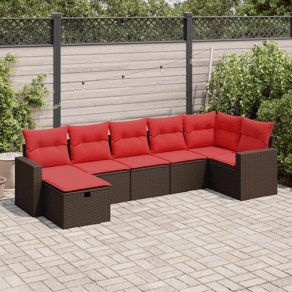 Set Divani da Giardino 7 pz con Cuscini Marrone in Polyrattan | homemem39