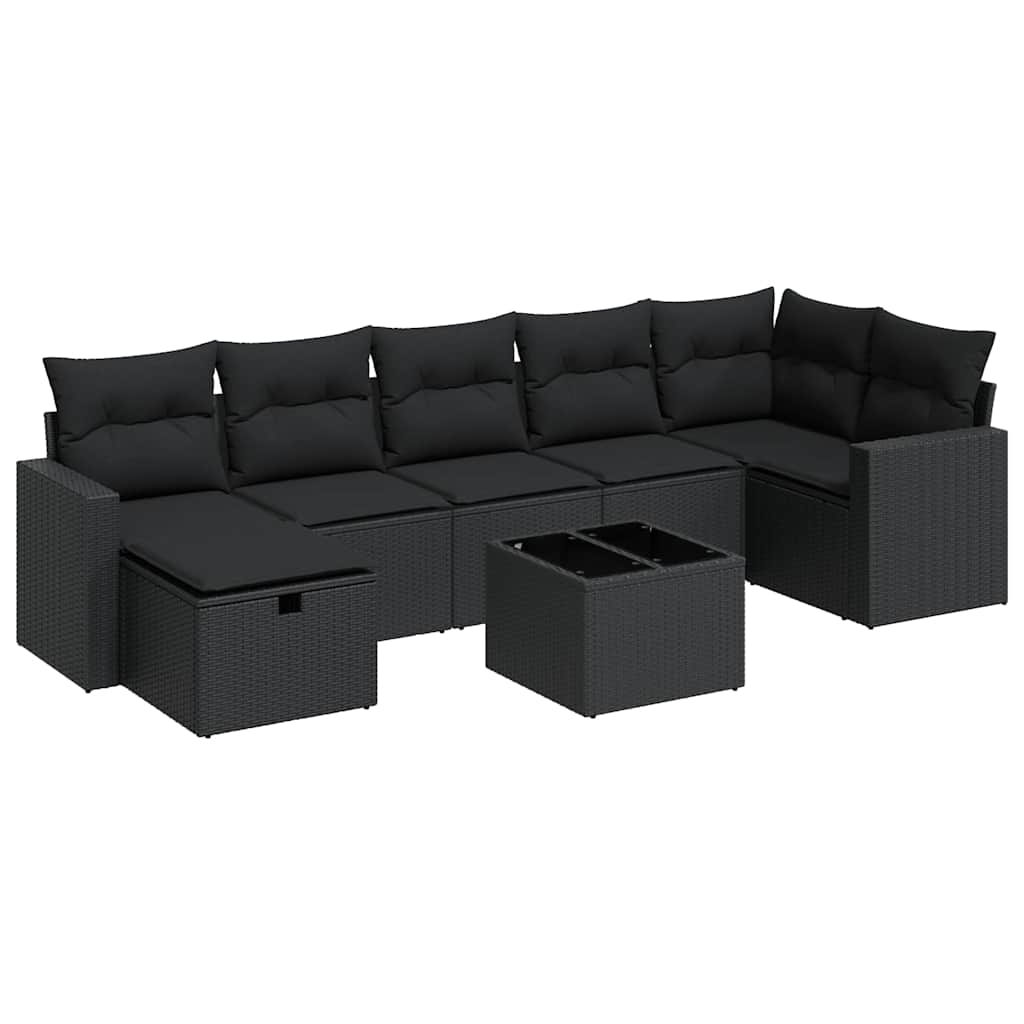 Set Divani da Giardino con Cuscini 8 pz Nero in Polyrattan | homemem39