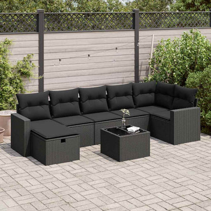 Set Divani da Giardino con Cuscini 8 pz Nero in Polyrattan
