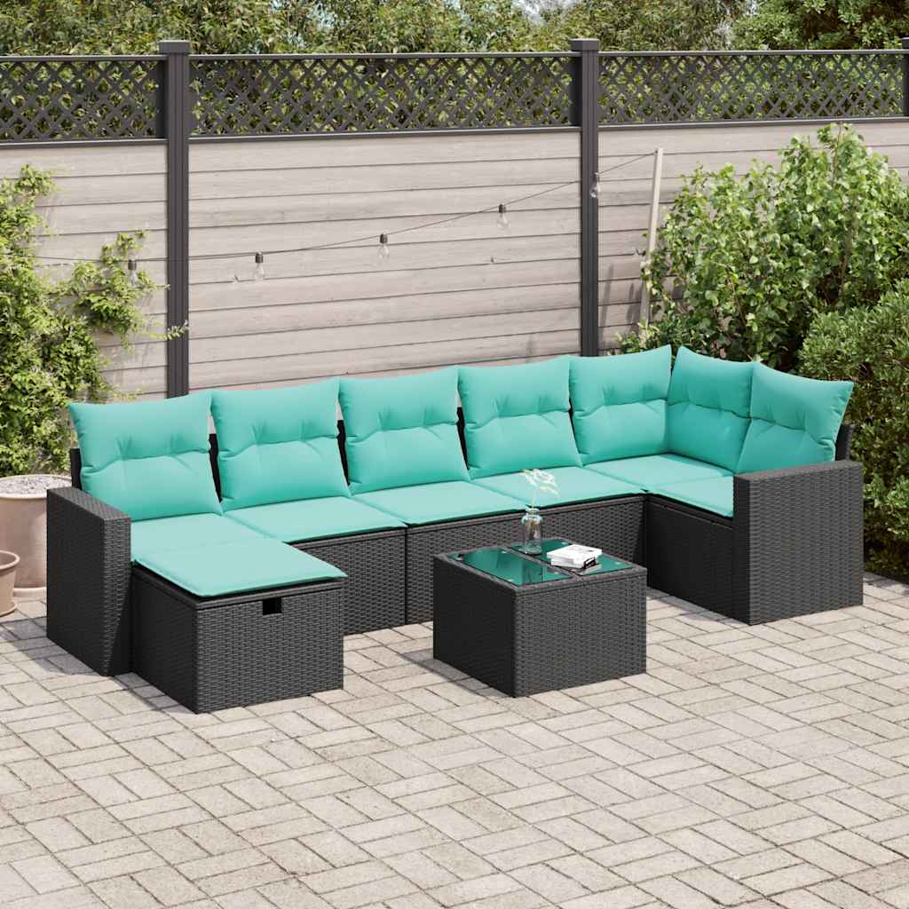 Set Divani da Giardino con Cuscini 8 pz Nero in Polyrattan | homemem39