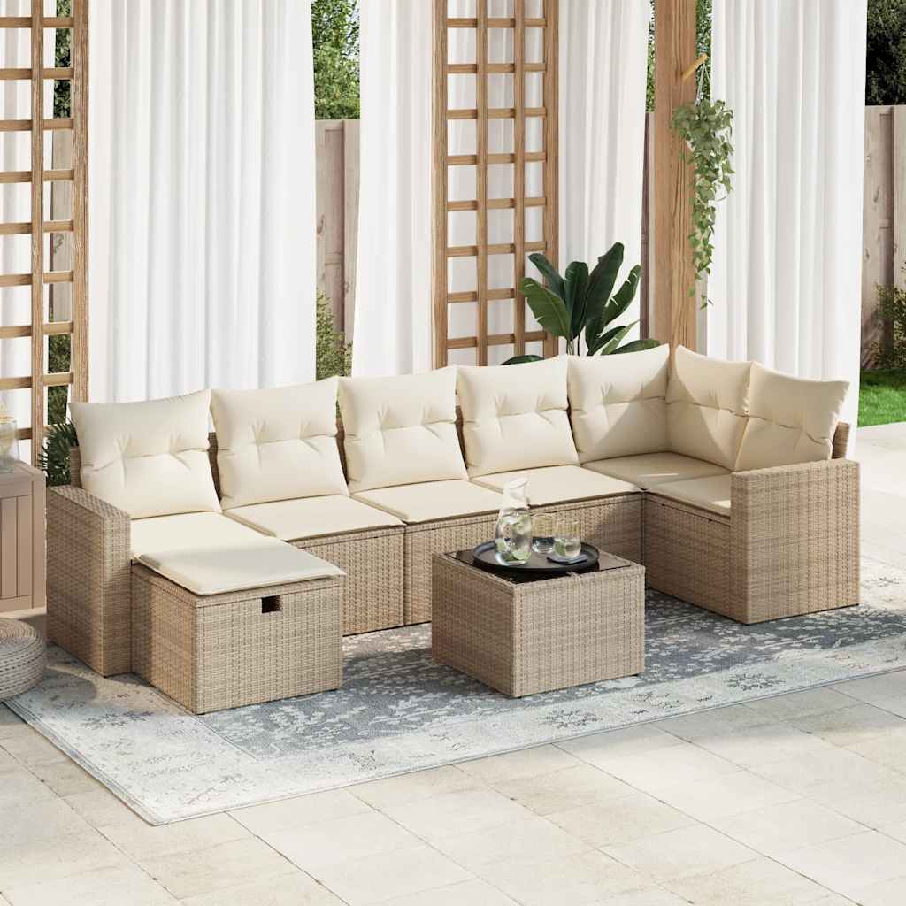 Set Divano da Giardino 8 pz con Cuscini Beige in Polyrattan | homemem39