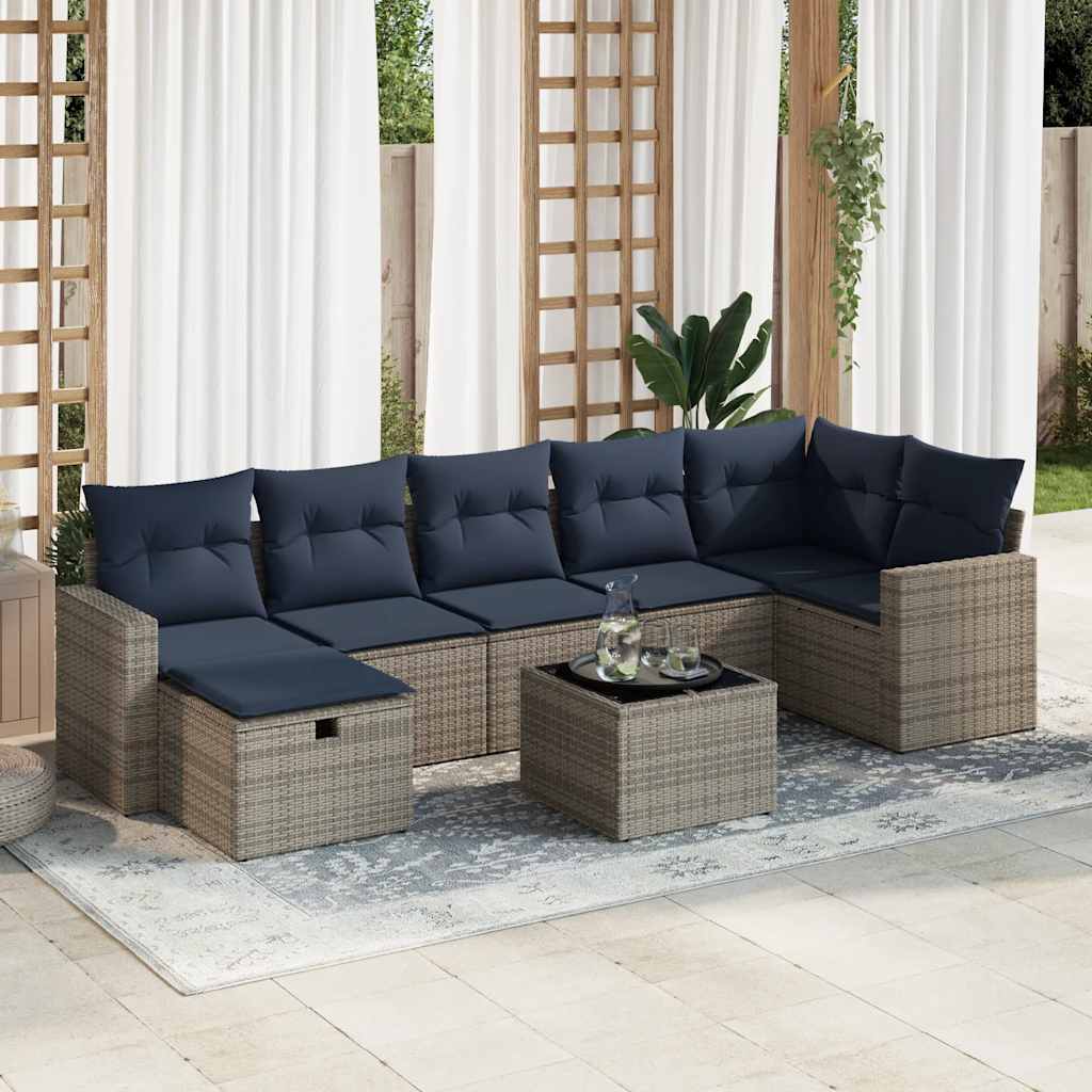 Set Divano da Giardino 8 pz con Cuscini Grigio in Polyrattan | homemem39