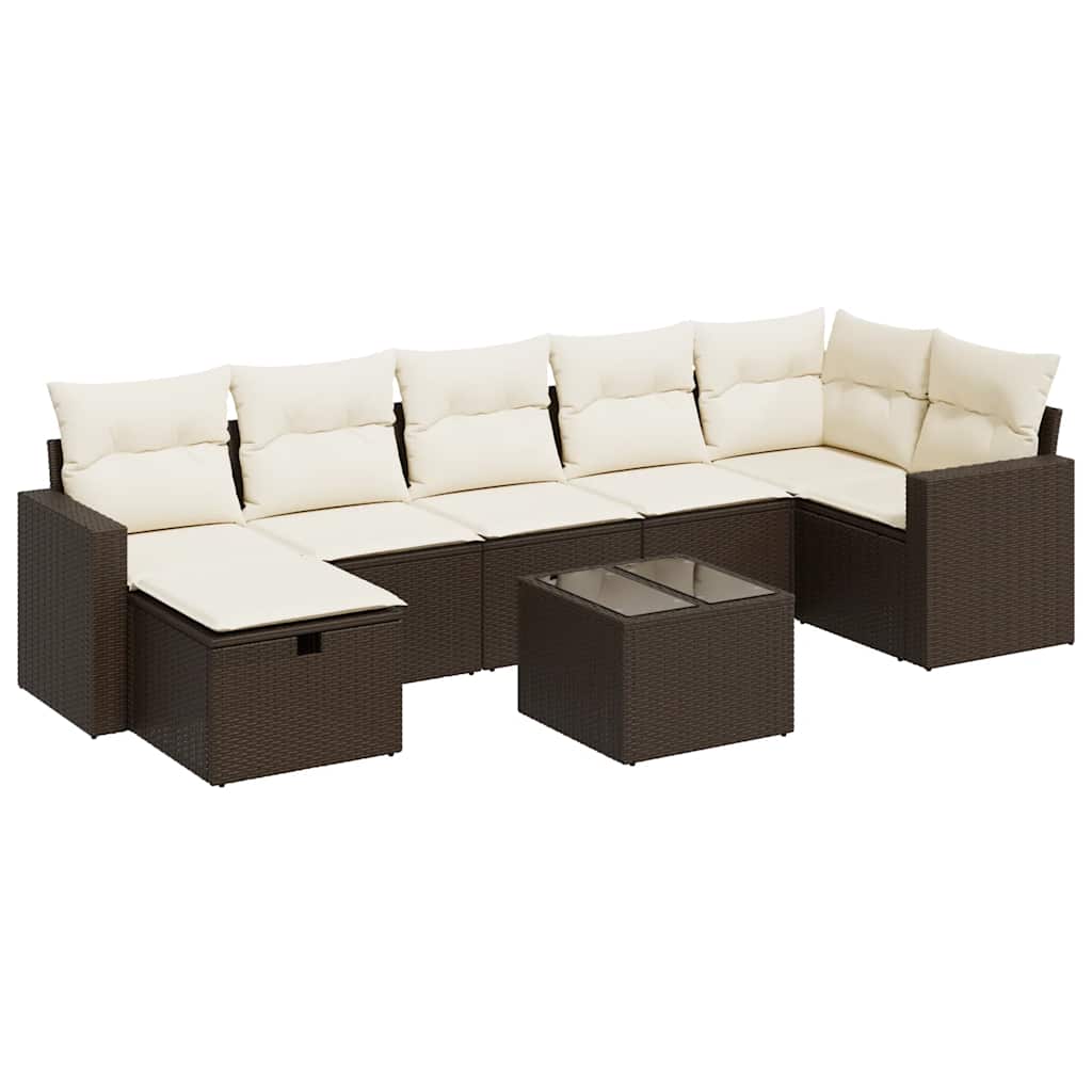 Set Divani da Giardino 8 pz con Cuscini Marrone in Polyrattan - homemem39