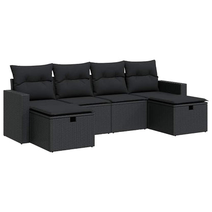 Set Divano da Giardino 6 pz con Cuscini Nero in Polyrattan | homemem39
