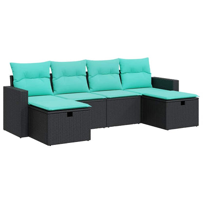 Set Divano da Giardino 6 pz con Cuscini Nero in Polyrattan | homemem39