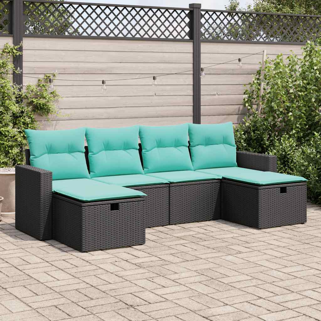 Set Divano da Giardino 6 pz con Cuscini Nero in Polyrattan | homemem39