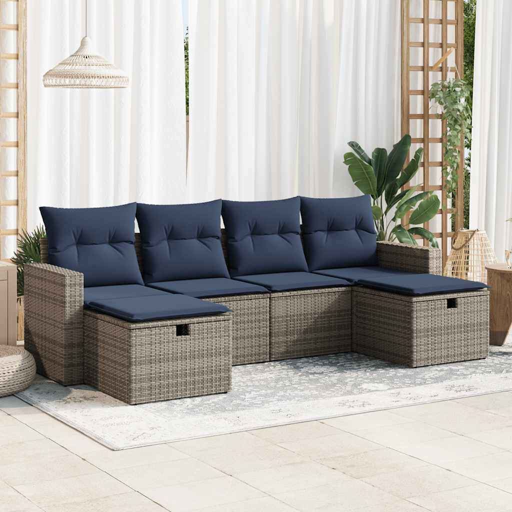 Set Divano da Giardino 6 pz con Cuscini Grigio in Polyrattan | homemem39