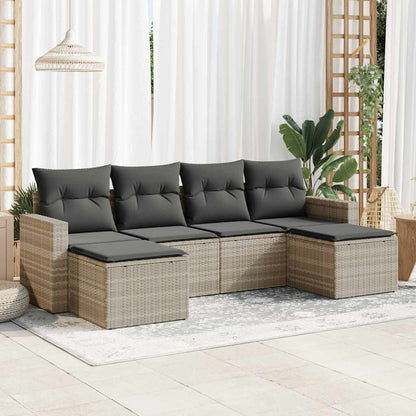 Set Divano da Giardino 6pz con Cuscini Grigio Chiaro Polyrattan | homemem39
