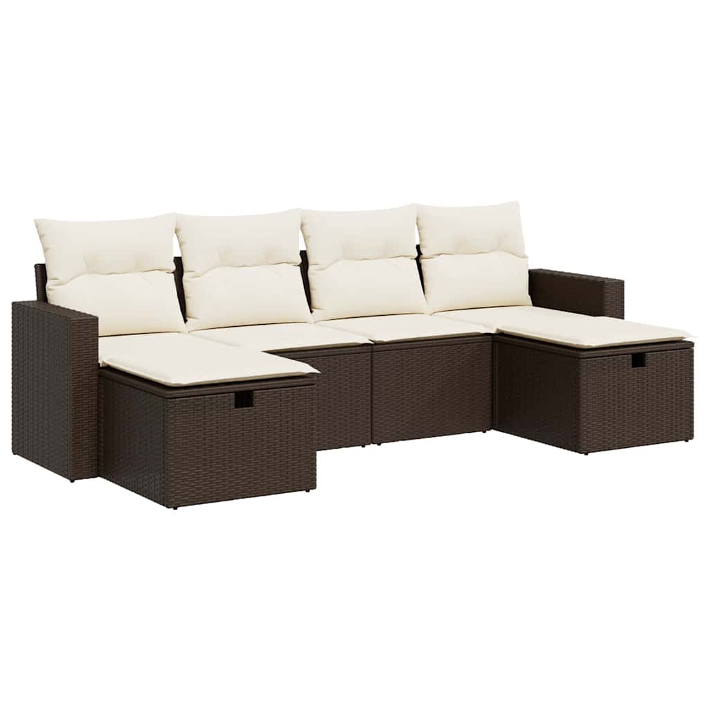 Set Divano da Giardino 6 pz con Cuscini Marrone in Polyrattan - homemem39