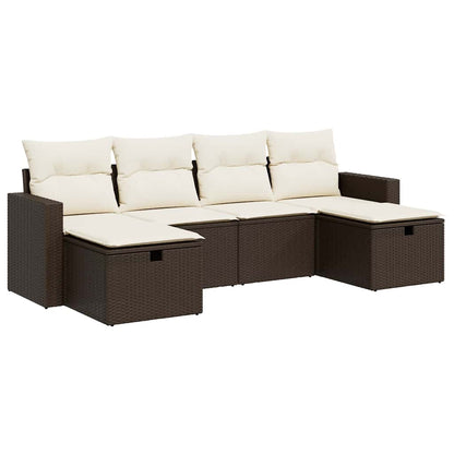 Set Divano da Giardino 6 pz con Cuscini Marrone in Polyrattan - homemem39