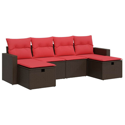 Set Divano da Giardino 6 pz con Cuscini Marrone in Polyrattan | homemem39