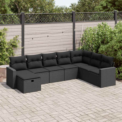 Set Divani da Giardino con Cuscini 8 pz Nero in Polyrattan | homemem39