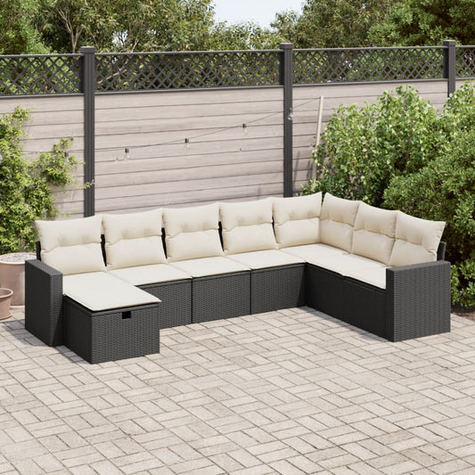 Set Divani da Giardino con Cuscini 8 pz Nero in Polyrattan