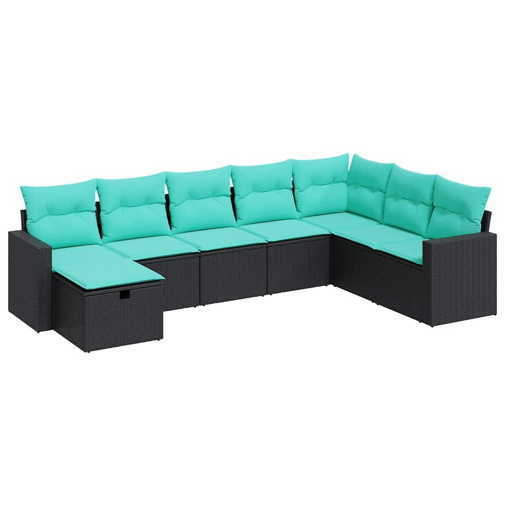 Set Divani da Giardino con Cuscini 8 pz Nero in Polyrattan