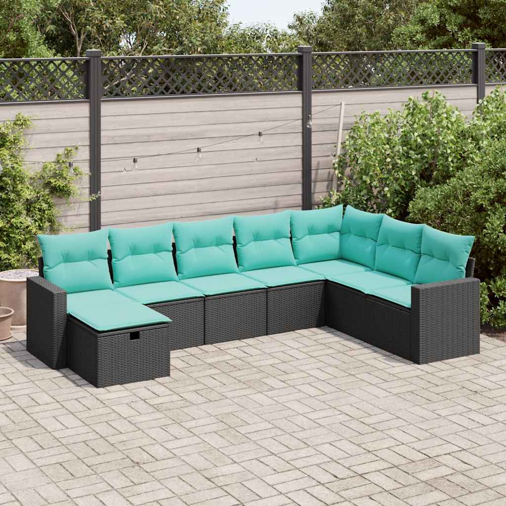 Set Divani da Giardino con Cuscini 8 pz Nero in Polyrattan | homemem39