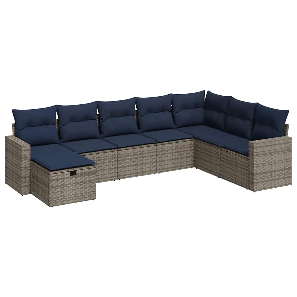 Set Divano da Giardino 8 pz con Cuscini Grigio in Polyrattan | homemem39