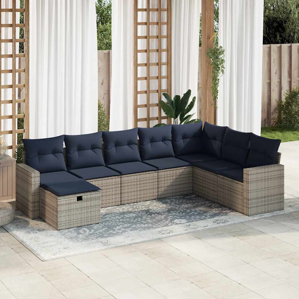 Set Divano da Giardino 8 pz con Cuscini Grigio in Polyrattan | homemem39