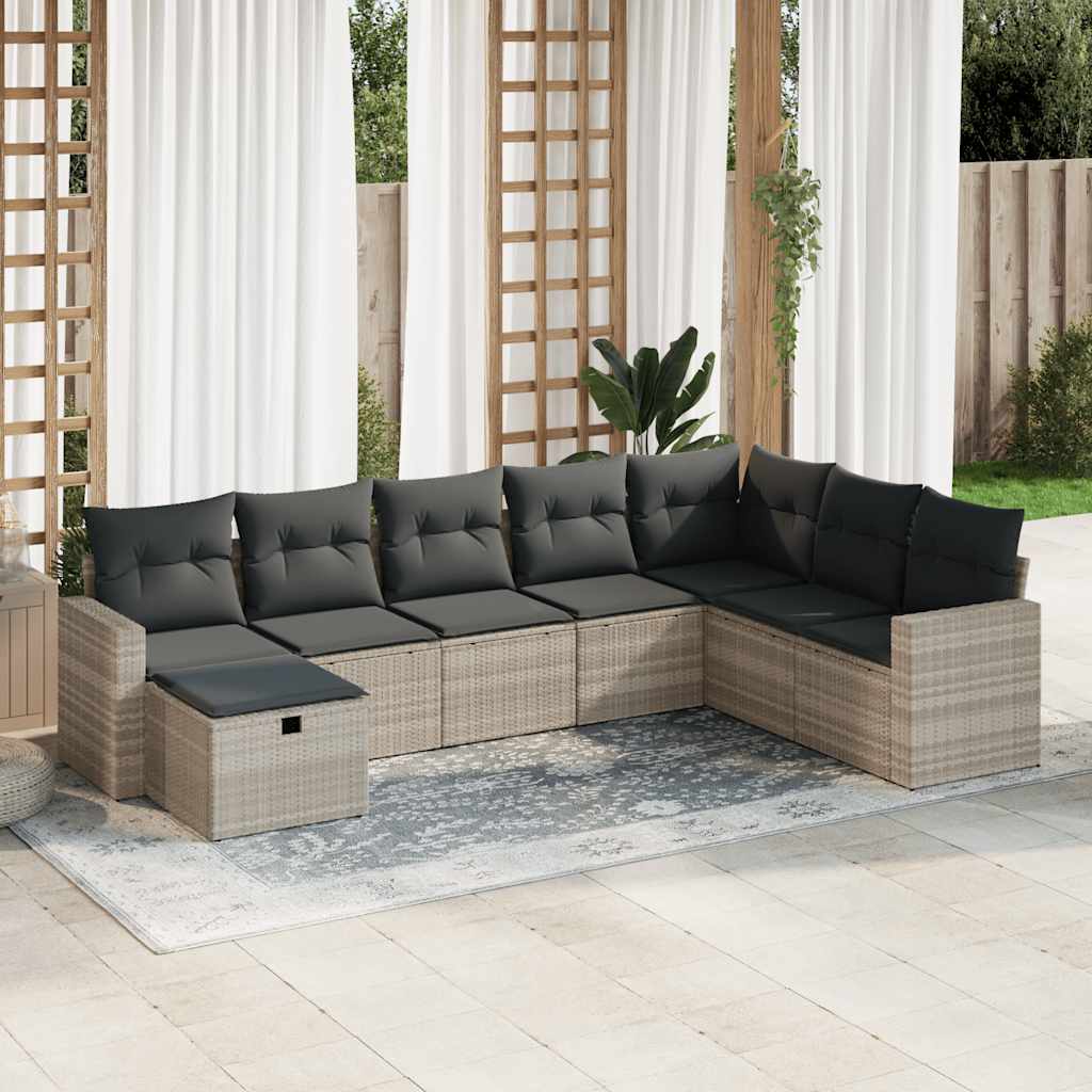 Set Divano da Giardino 8pz con Cuscini Grigio Chiaro Polyrattan - homemem39