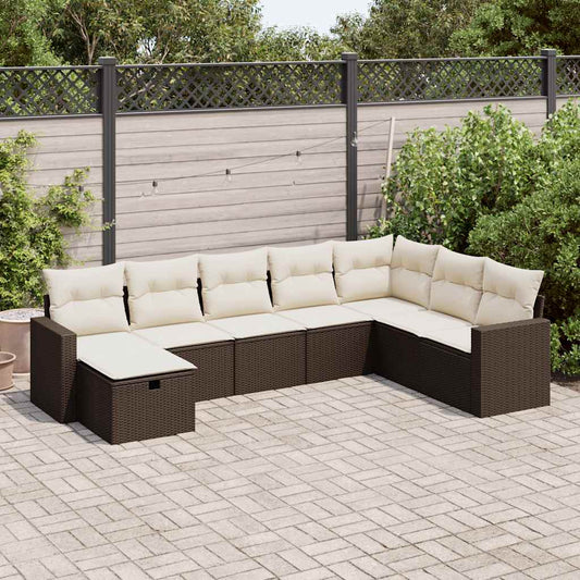 Set Divani da Giardino 8 pz con Cuscini Marrone in Polyrattan - homemem39