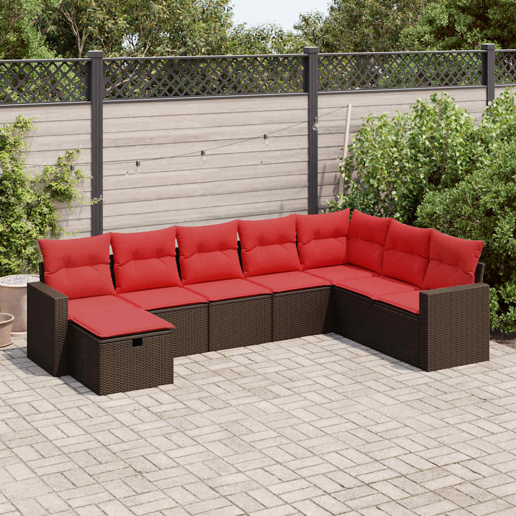 Set Divani da Giardino 8 pz con Cuscini Marrone in Polyrattan | homemem39