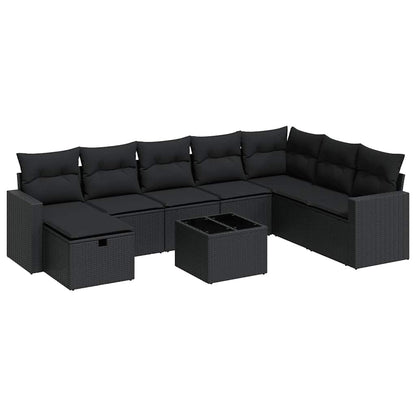 Set Divani da Giardino 9 pz con Cuscini Nero in Polyrattan | homemem39
